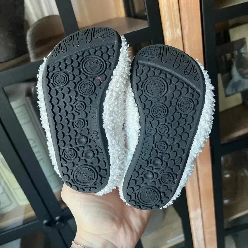 Smiley Face slippers toddler girl Stoney clover fuzzy Sherpa hard sole Amazon